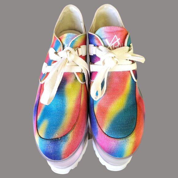 YRU QLOUD Rainbow Glitter Clear Platform Shoes Creepers Kawaii Rave Festival Sz - Picture 4 of 15